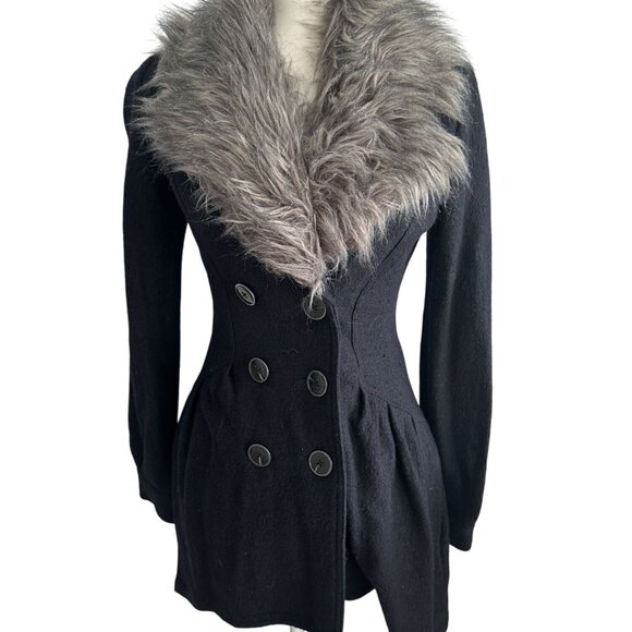 FREE PEOPLE Womens Faux Fur Collared Coat Size 2 - Picture 1 of 5